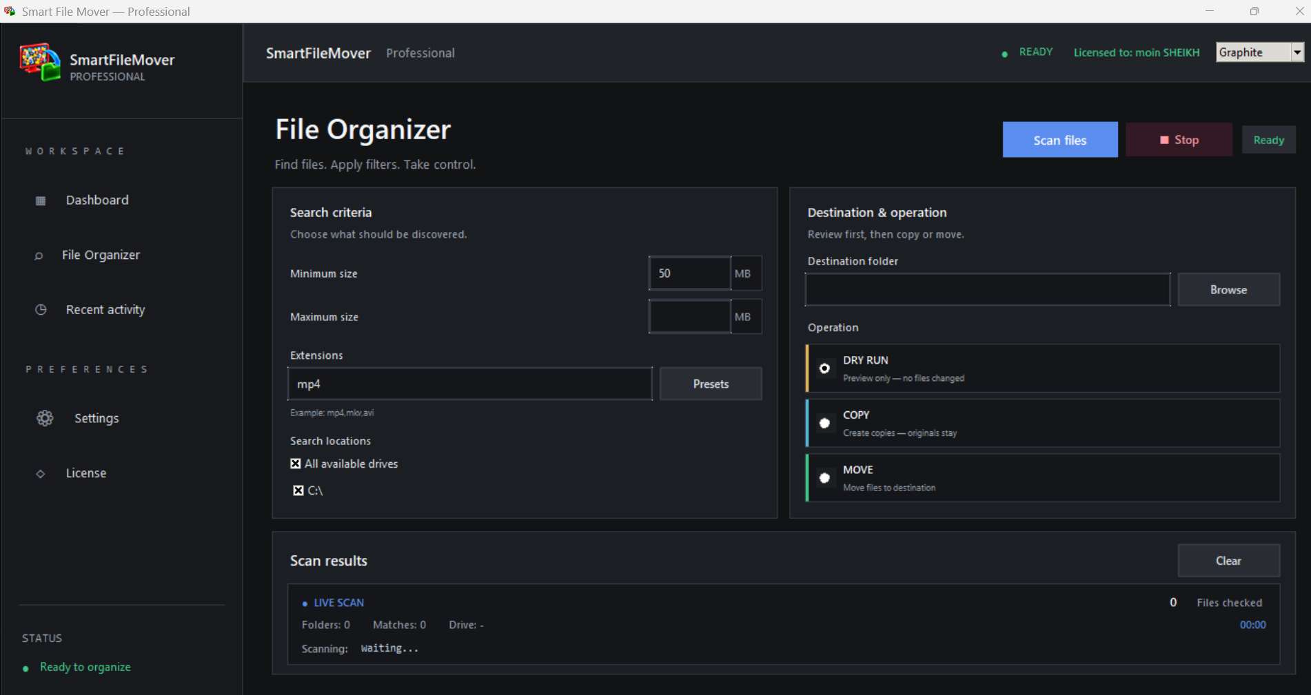 Original SmartFileMover dashboard interface